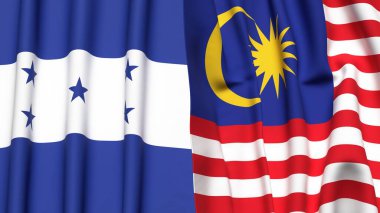 HONDURAS ve MALAYSIA bayrakları gerçekçi kumaş dokusuyla