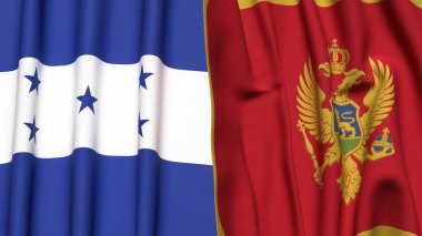 HONDURAS ve MonteneGRO bayrakları gerçekçi kumaş dokusuyla