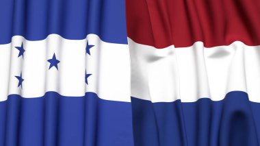 Gerçekçi kumaş dokusuna sahip HONDURAS ve NETHERLANDS bayrakları