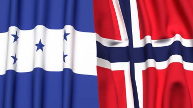 Gerçek kumaş dokusuna sahip HONDURAS ve NORway bayrakları