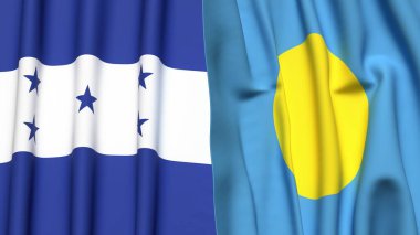HONDURAS ve PALAU bayrakları gerçekçi kumaş dokusuyla