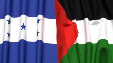 HONDURAS ve Filistin 4k bayrakları gerçekçi kumaş dokusuyla