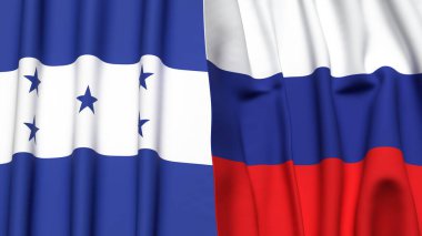 Gerçekçi kumaş dokusuna sahip HONDURAS ve RUSSIA bayrakları