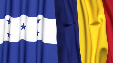 Gerçek kumaş dokusuna sahip HONDURAS ve ROMANIA bayrakları