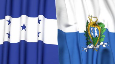 HONDURAS ve SAN MARINO bayrakları gerçekçi kumaş dokusuyla