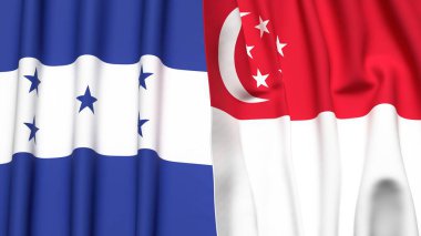 HONDURAS ve SINGAPORE bayrakları gerçekçi kumaş dokusuyla