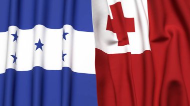 HONDURAS ve TONGA bayrakları gerçekçi kumaş dokusuyla