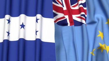 HONDURAS ve TUVALU 'nun gerçekçi kumaş dokusuna sahip bayrakları