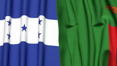 HONDURAS ve ZAMBIA bayrakları gerçekçi kumaş dokusuyla