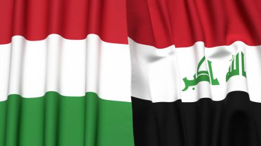 Gerçekçi kumaş dokusuna sahip HUNGARY ve IRAQ bayrakları