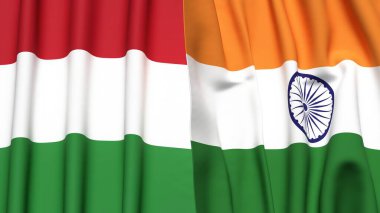 HUNGARY ve Hindistan 'ın gerçekçi kumaş dokusuna sahip bayrakları