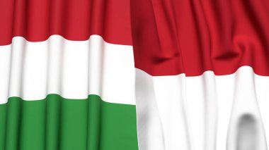 HUNGARY Bayrakları ve gerçekçi kumaş dokusuna sahip INDONEZYA