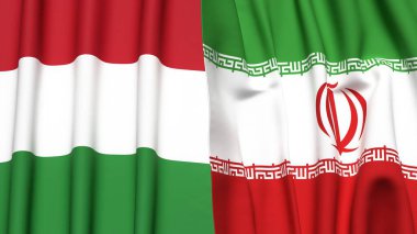HUNGARY ve İRAN bayrakları gerçekçi kumaş dokusuna sahip