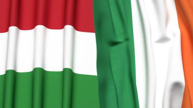 HUNGARY ve IRELAND bayrakları gerçekçi kumaş dokusuyla