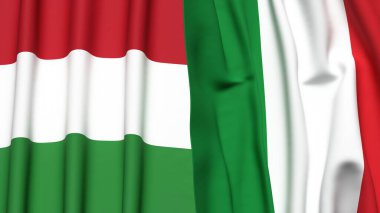 Gerçekçi kumaş dokusuna sahip HUNGARY ve İTALYA bayrakları