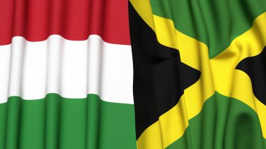 Gerçekçi kumaş dokusuna sahip HUNGARY ve JAMAICA bayrakları
