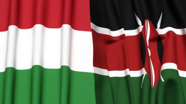 HUNGARY ve KENYA 'nın gerçekçi kumaş dokusuna sahip bayrakları