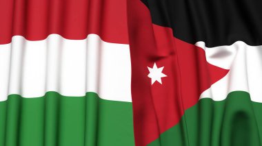 HUNGARY ve JORDAN bayrakları gerçekçi kumaş dokusuna sahip