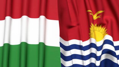 HUNGARY ve KIRIBATI 'nin gerçekçi kumaş dokusuyla bayrakları