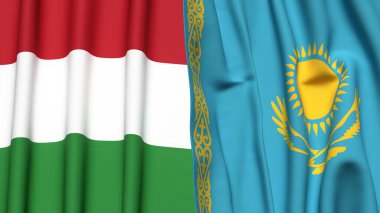 HUNGARY ve KAZAKHSTAN bayrakları gerçekçi kumaş dokusuyla