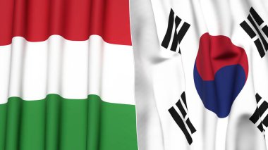 HUNGARY Bayrakları ve KOREA GÜNEY Gerçekçi kumaş dokusuyla