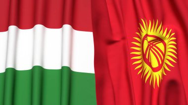 HUNGARY ve KYRGYZSTAN bayrakları gerçekçi kumaş dokusuyla