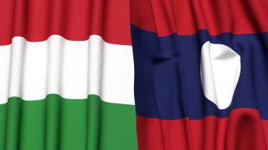 Gerçekçi kumaş desenli HUNGARY ve LAOS bayrakları