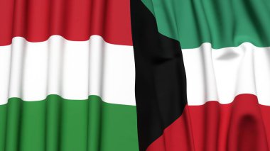 HUNGARY ve KUWAIT bayrakları gerçekçi kumaş dokusuyla