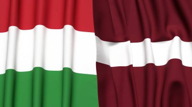 HUNGARY ve LATVIA bayrakları gerçekçi kumaş dokusuyla