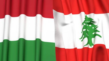 Gerçekçi kumaş dokusuna sahip HUNGARY ve LEBANON bayrakları