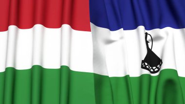 HUNGARY ve LESOTHO bayrakları gerçekçi kumaş dokusuyla