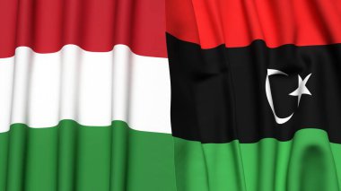 Gerçekçi kumaş dokusuna sahip HUNGARY ve LIBYA bayrakları