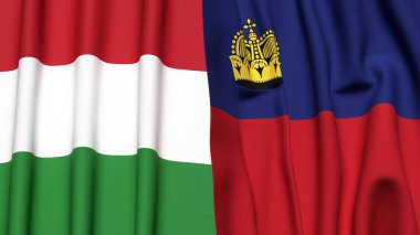 HUNGARY Bayrakları ve gerçekçi kumaş dokusuna sahip LIECHTENSTEIN