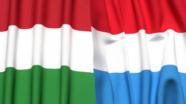 HUNGARY ve LUXEMBOURG bayrakları gerçekçi kumaş dokusuyla