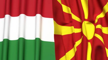 Gerçekçi kumaş dokusuna sahip HUNGARY ve MACEDONIA bayrakları