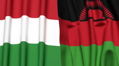 HUNGARY ve MALAWI bayrakları gerçekçi kumaş dokusuyla