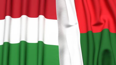 Gerçekçi kumaş dokusuna sahip HUNGARY ve MADAGASCAR bayrakları