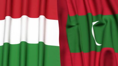 Gerçekçi kumaş dokusuna sahip HUNGARY ve MALDIVES bayrakları
