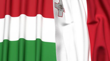HUNGARY ve MALTA bayrakları gerçekçi kumaş dokusuyla