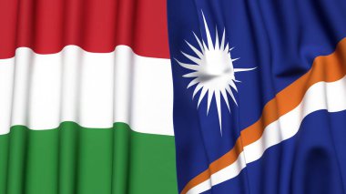 HUNGARY Bayrakları ve Marshall Adaları Gerçekçi kumaş dokusuna sahip