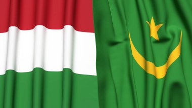 HUNGARY ve MAURITANIA bayrakları gerçekçi kumaş dokusuyla