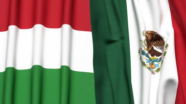 Gerçekçi kumaş dokusuna sahip HUNGARY ve MEXICO bayrakları