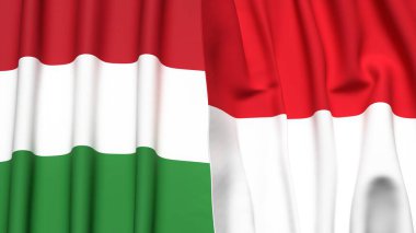 HUNGARY ve Monako bayrakları gerçekçi kumaş dokusuyla