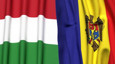 Gerçekçi kumaş dokusuna sahip HUNGARY ve MOLDOVA bayrakları