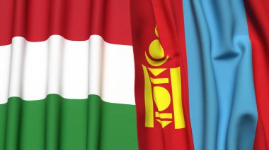 HUNGARY Bayrakları ve gerçekçi kumaş dokusuna sahip Moğollar