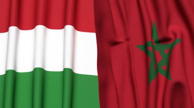 HUNGARY ve MoroCCO bayrakları gerçekçi kumaş dokusuyla