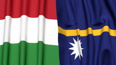 HUNGARY ve NAURU bayrakları gerçekçi kumaş dokusuyla
