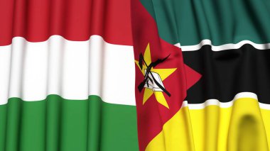 HUNGARY ve MOZAMBIQUE bayrakları gerçekçi kumaş dokusuyla