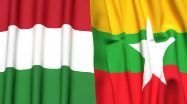 HUNGARY ve Myanmar 'ın gerçekçi kumaş dokusuyla bayrakları