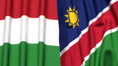 HUNGARY ve NAMIBIA bayrakları gerçekçi kumaş dokusuyla